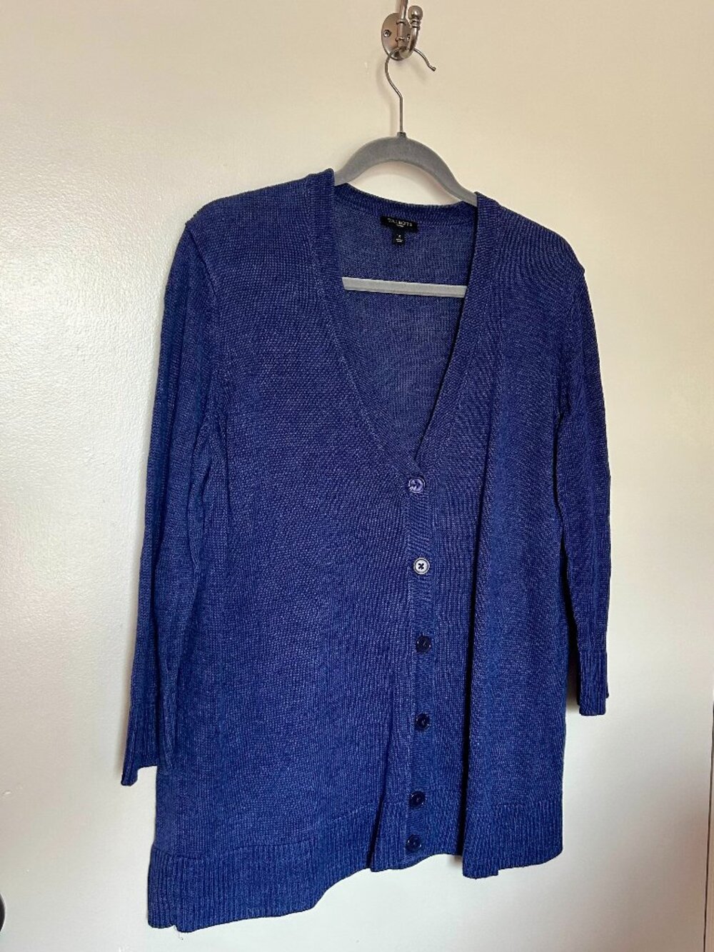 Talbots Blue Button Down Cardigan 100% Linen 3/4 Sleeve 1X